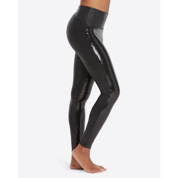 Spanx Faux Leather Sequin Leggings - Picture 4 of 7